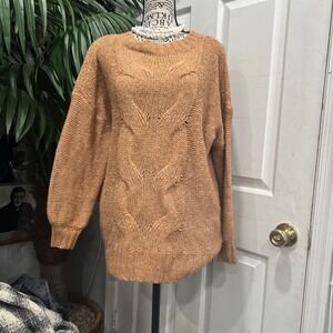 Aerie Wool Blend Tan Oversized Happy Place Cable Knit Sweater Xsmall Comfy 451